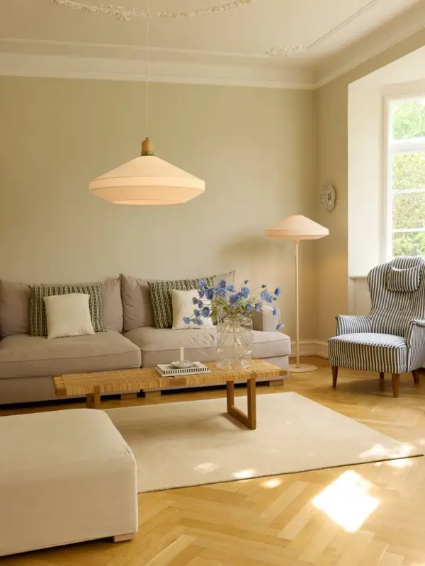 Paris soft Hanglamp, Linnenwit Ø56 2 Paris soft hanglamp woonkamer OANN