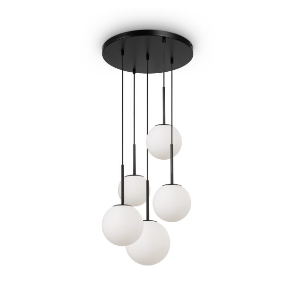 Hanglamp Basic form Zwart, 5 lichts – ingeschakeld