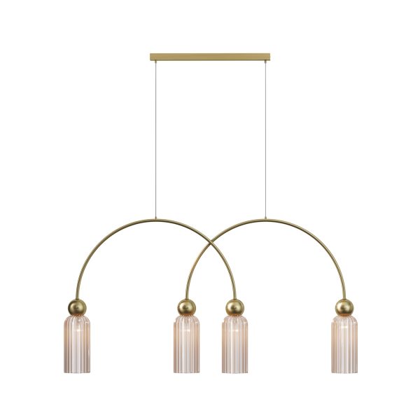 Hanglamp Antic Goud, 4 lichts – ingeschakeld