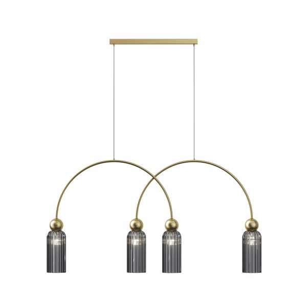 Hanglamp Antic Zwart, 4 lichts – ingeschakeld