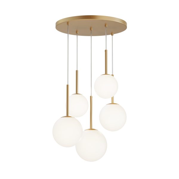 Hanglamp Basic form Goud, 5 lichts – ingeschakeld