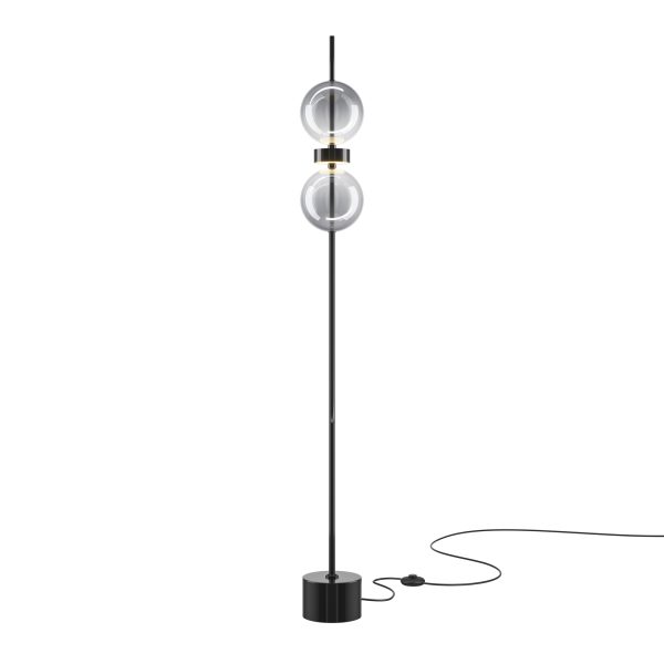 Vloerlamp Double Moon, Zwart – ingeschakeld