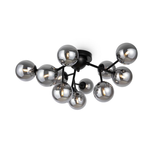 Plafondlamp Dallas Zwart, 12 lichts – ingeschakeld