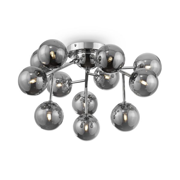 Plafondlamp Dallas Chroom, 12 lichts – ingeschakeld