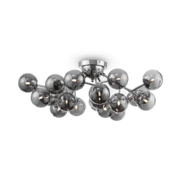Plafondlamp Dallas Chroom, 20 lichts – ingeschakeld