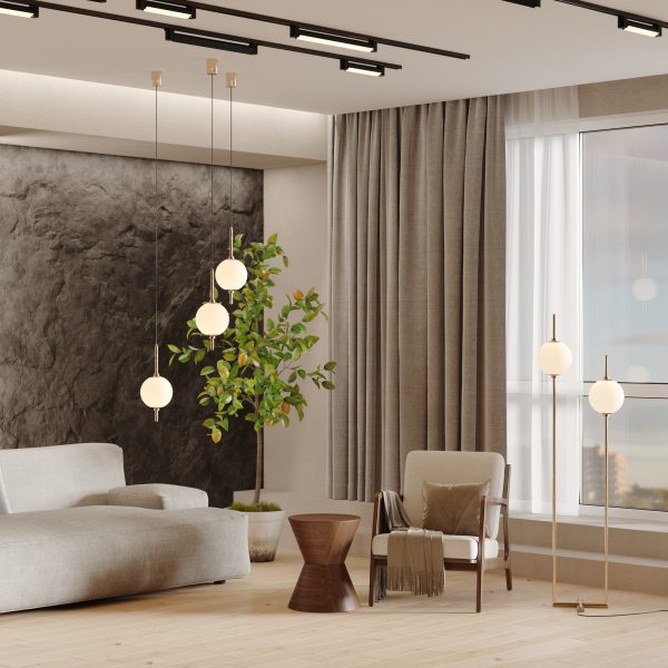 Vloerlamp The Sixth Sense, Messing – sfeerfoto