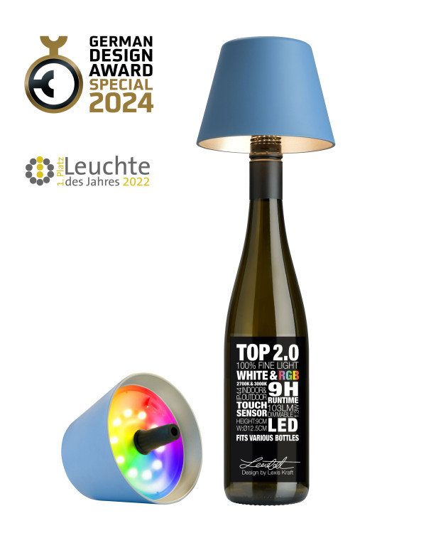TOP 2.0 – Blauw, oplaadbare flessenlamp