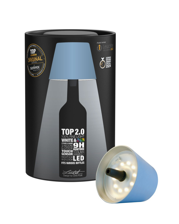 TOP 2.0 – Blauw, oplaadbare flessenlamp van Sompex – afbeelding 3