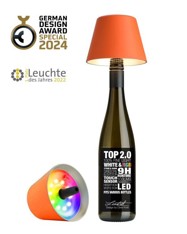 TOP 2.0 – Oranje, oplaadbare flessenlamp