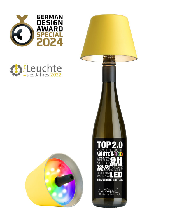 TOP 2.0 – Geel, oplaadbare flessenlamp