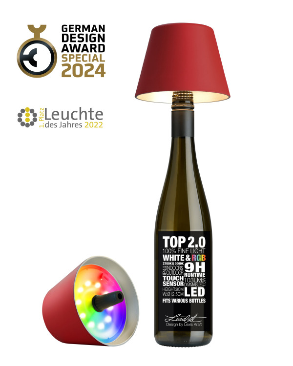 TOP 2.0 – Rood, oplaadbare flessenlamp
