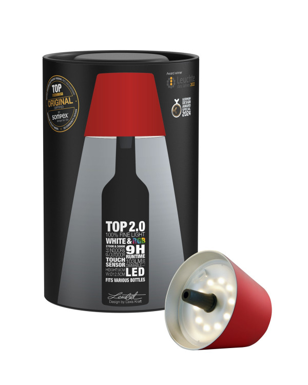 TOP 2.0 – Rood, oplaadbare flessenlamp van Sompex – afbeelding 3