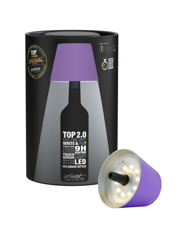 TOP 2.0 – Lila, oplaadbare flessenlamp van Sompex – afbeelding 4