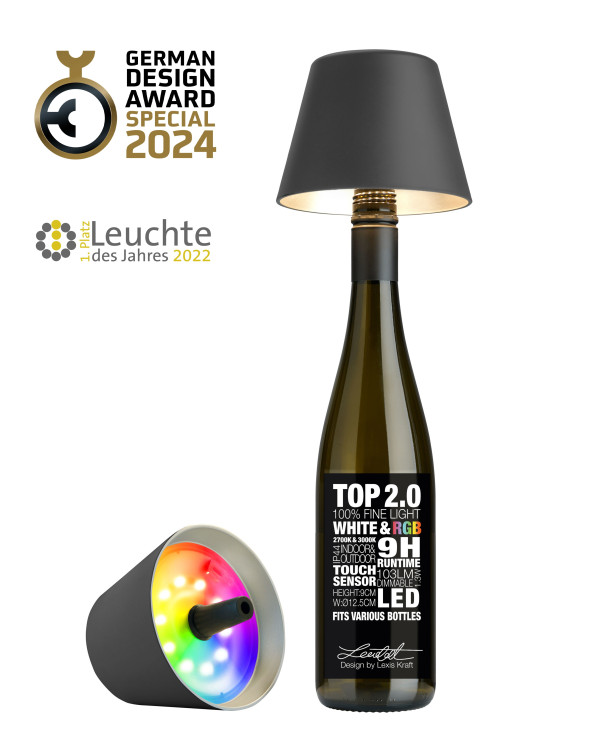 TOP 2.0 – Antraciet, oplaadbare flessenlamp van Sompex – afbeelding 4