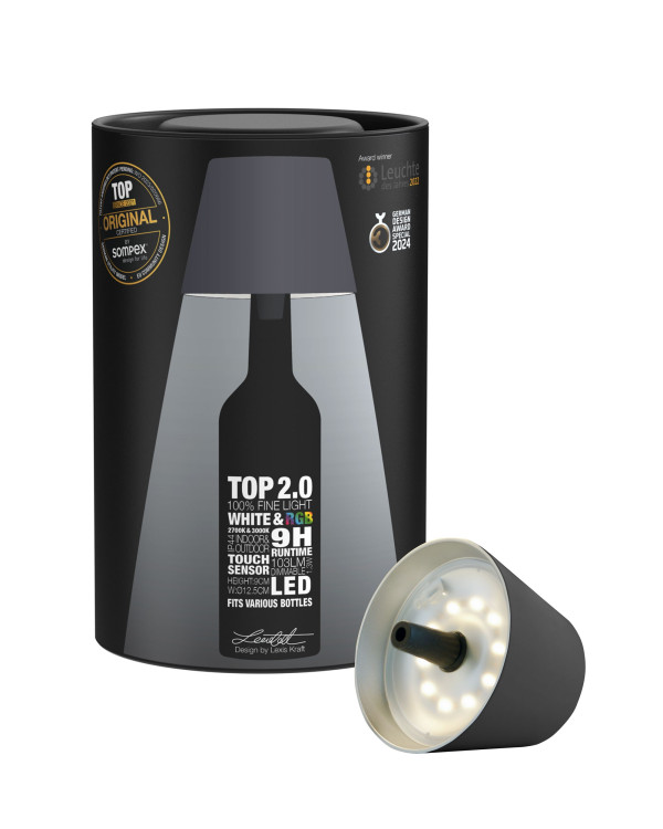 TOP 2.0 – Antraciet, oplaadbare flessenlamp van Sompex – afbeelding 3