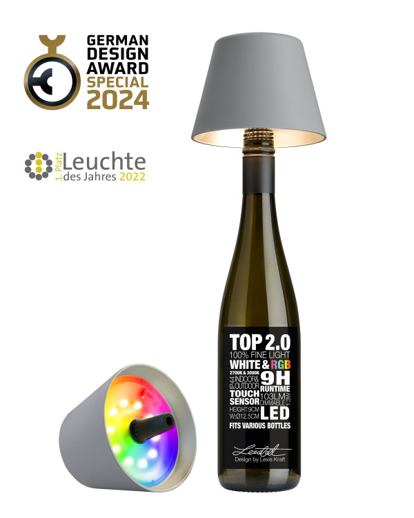TOP 2.0 – Grijs, oplaadbare flessenlamp van Sompex – afbeelding 4