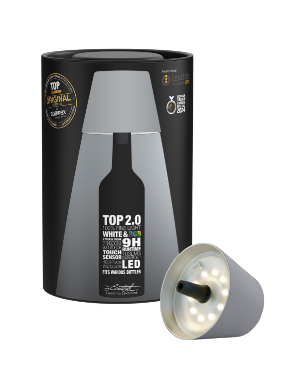 TOP 2.0 – Grijs, oplaadbare flessenlamp van Sompex – afbeelding 3