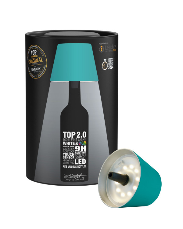 TOP 2.0 – Turkoois, oplaadbare flessenlamp van Sompex – afbeelding 4
