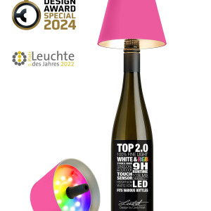 TOP 2.0 – Neonroze, oplaadbare flessenlamp van Sompex