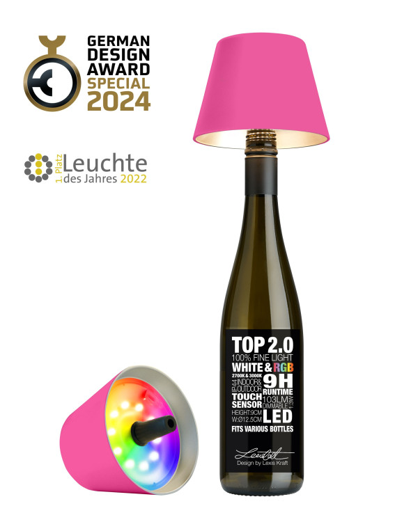 TOP 2.0 – Neonroze, oplaadbare flessenlamp