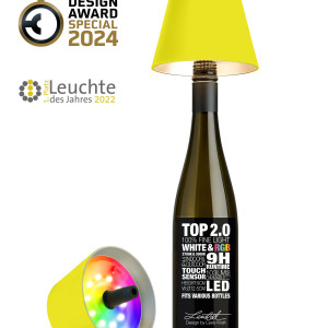 TOP 2.0 – Neongeel, oplaadbare flessenlamp van Sompex