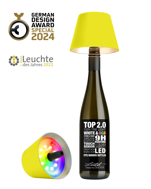 TOP 2.0 – Neongeel, oplaadbare flessenlamp
