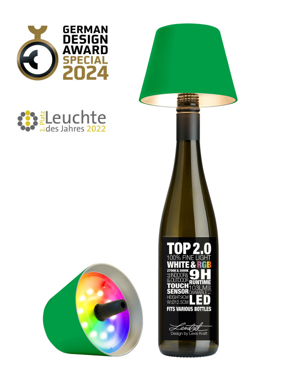 TOP 2.0 – Neongroen, oplaadbare flessenlamp
