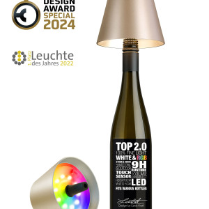 TOP 2.0 – Roze metallic, oplaadbare flessenlamp van Sompex