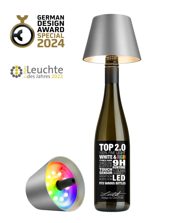 TOP 2.0 – Grafiet, oplaadbare flessenlamp van Sompex