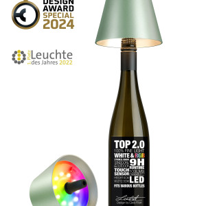 TOP 2.0 – Groen metallic, oplaadbare flessenlamp van Sompex