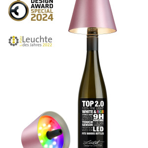 TOP 2.0 – Roze metallic, oplaadbare flessenlamp van Sompex
