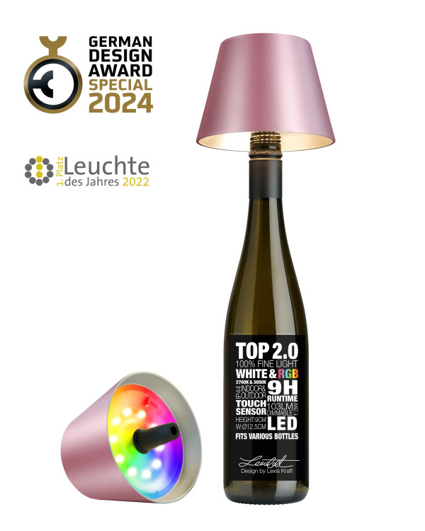TOP 2.0 – Roze metallic, oplaadbare flessenlamp
