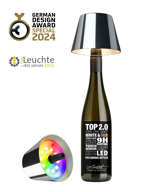 TOP 2.0 – Chroom, oplaadbare flessenlamp van Sompex – afbeelding 4