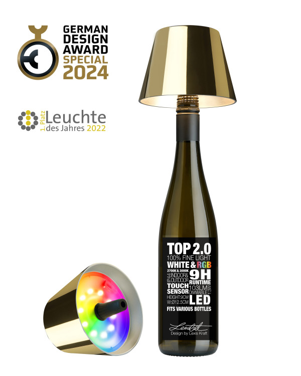 TOP 2.0 – Goud, oplaadbare flessenlamp van Sompex – afbeelding 4