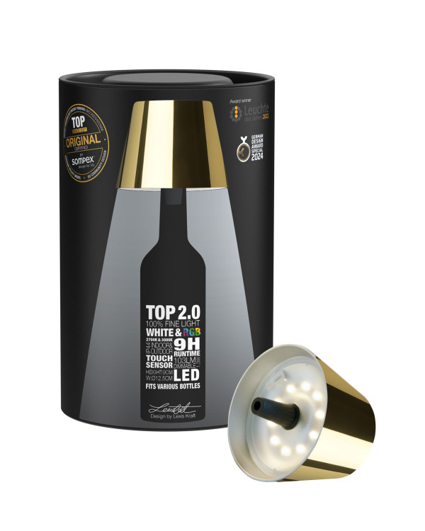 TOP 2.0 – Goud, oplaadbare flessenlamp van Sompex – afbeelding 3