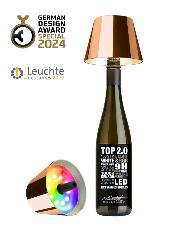 TOP 2.0 – Koper, oplaadbare flessenlamp van Sompex – afbeelding 4