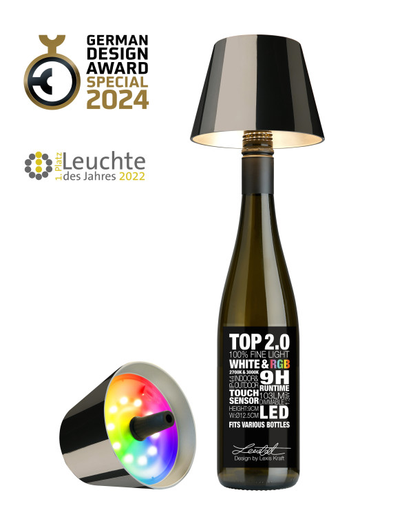 TOP 2.0 – Spacegrijs, oplaadbare flessenlamp van Sompex – afbeelding 4