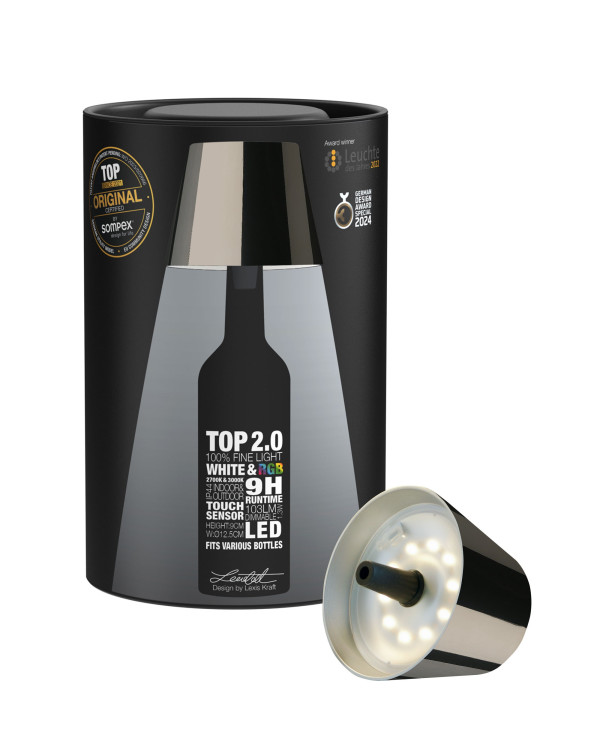 TOP 2.0 – Spacegrijs, oplaadbare flessenlamp van Sompex – afbeelding 3