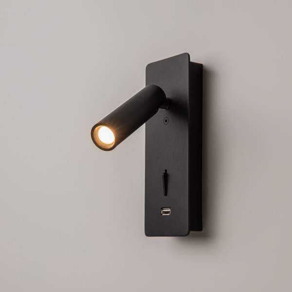 Wandlamp Mirax zwart zijaanzicht van Maytoni - OANN